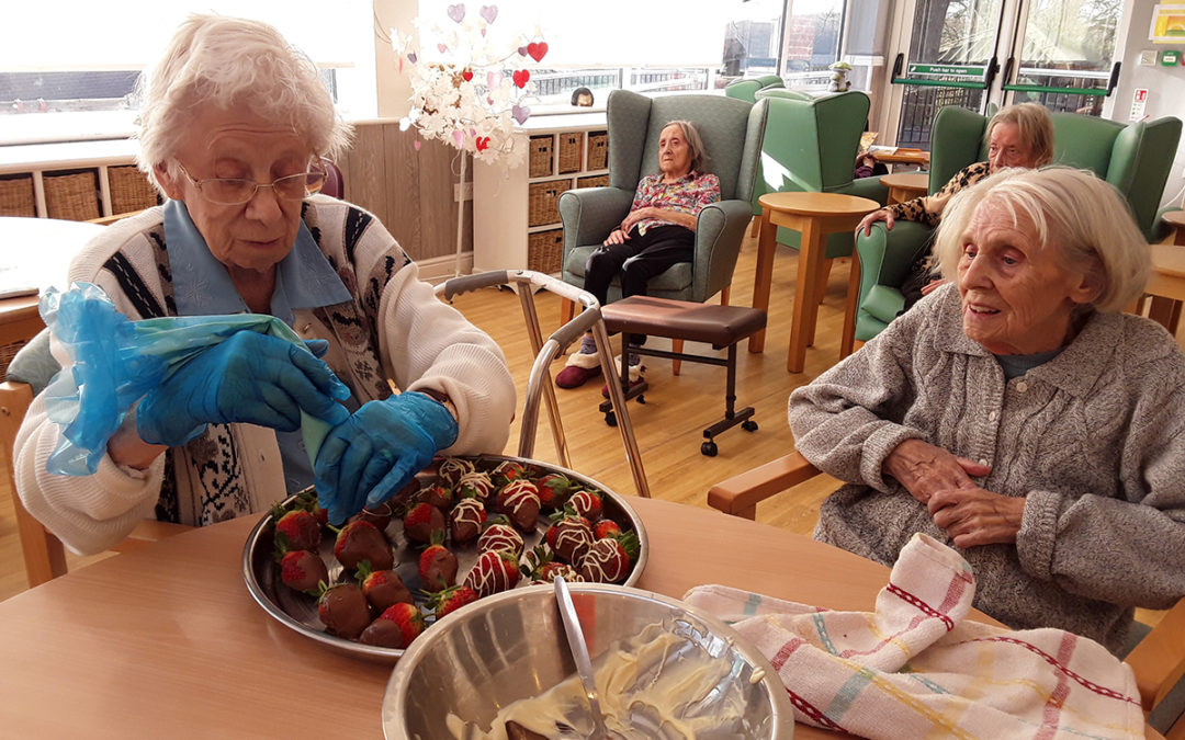 Valentines chocolate strawberries at The Old Downs Residential Care Home