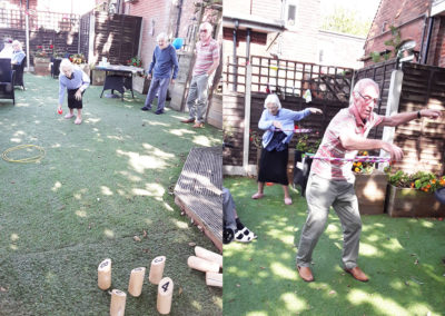 The Old Downs Residential Care Home residents hula hooping and playing skittles