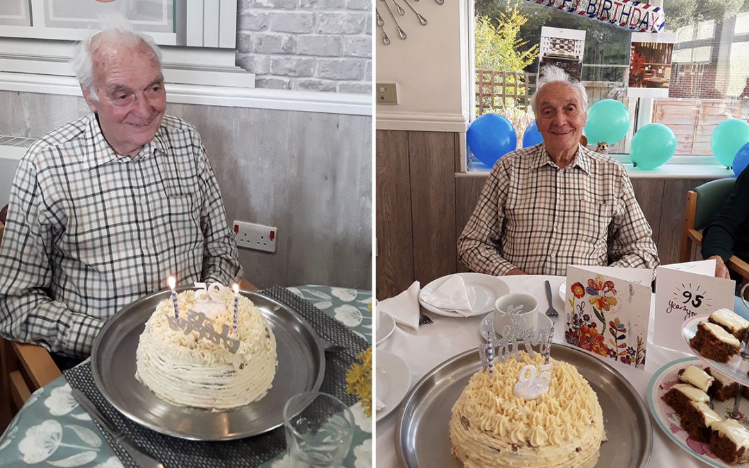 John at The Old Downs Residential Care Home receives birthday wishes from the Dorchester