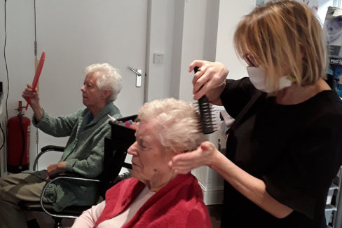 Ladies at The Old Downs Residential Care Home having their hair done in the Home's salon