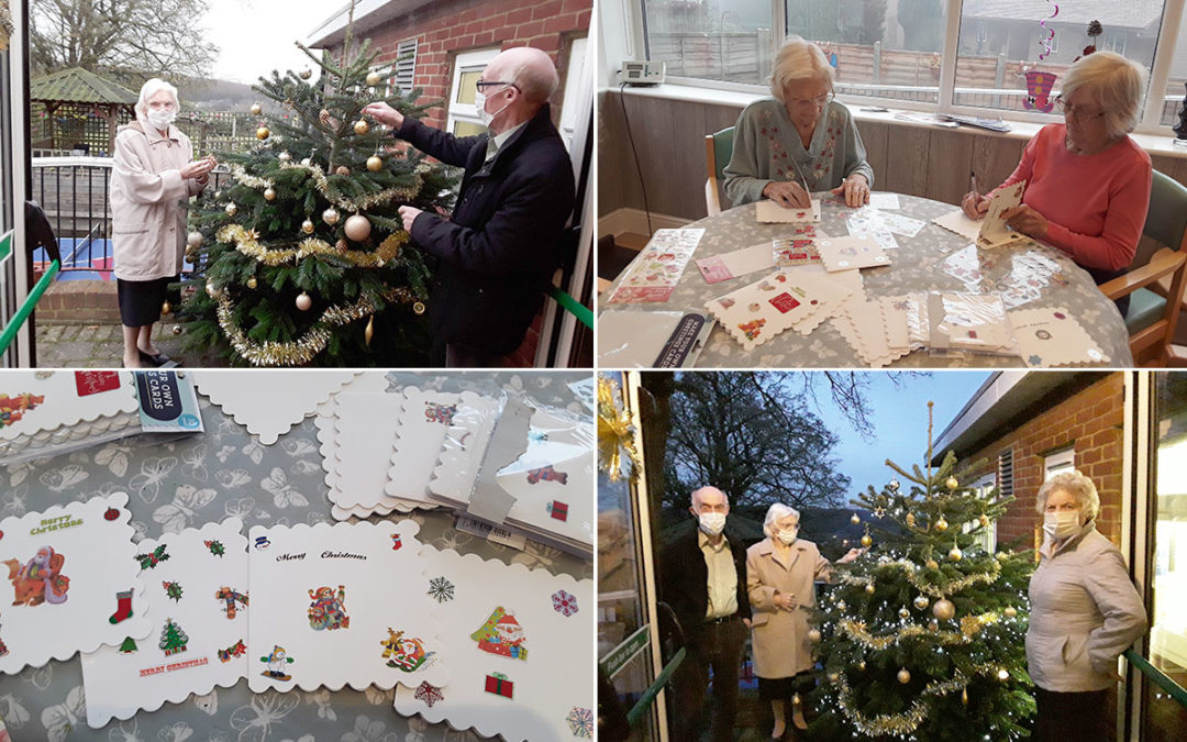 Christmas cards and tree decorating at The Old Downs Residential Care Home