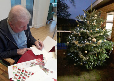 Tree decorating and writing Christmas cards at The Old Downs Residential Care Home