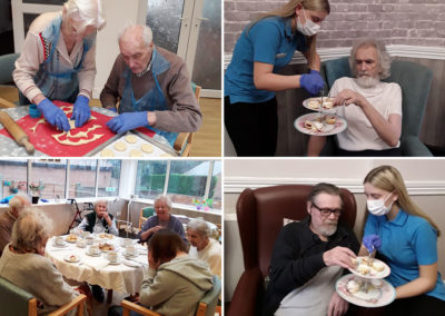 The Old Downs Residential Care Home residents making and enjoying scones together