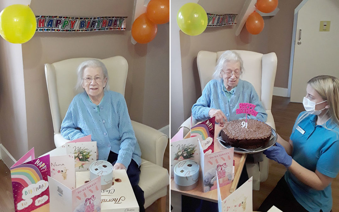 Cake and cards for Gwen at The Old Downs Residential Care Home
