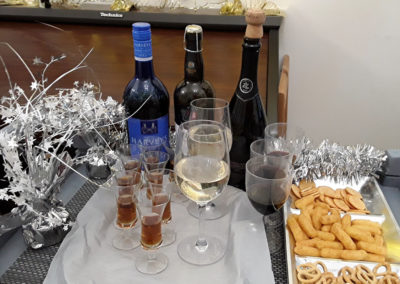 News Year's drinks and snacks trolley at The Old Downs Residential Care Home