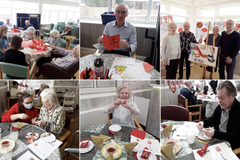 Residents enjoying Chinese food at The Old Downs Residential Care Home