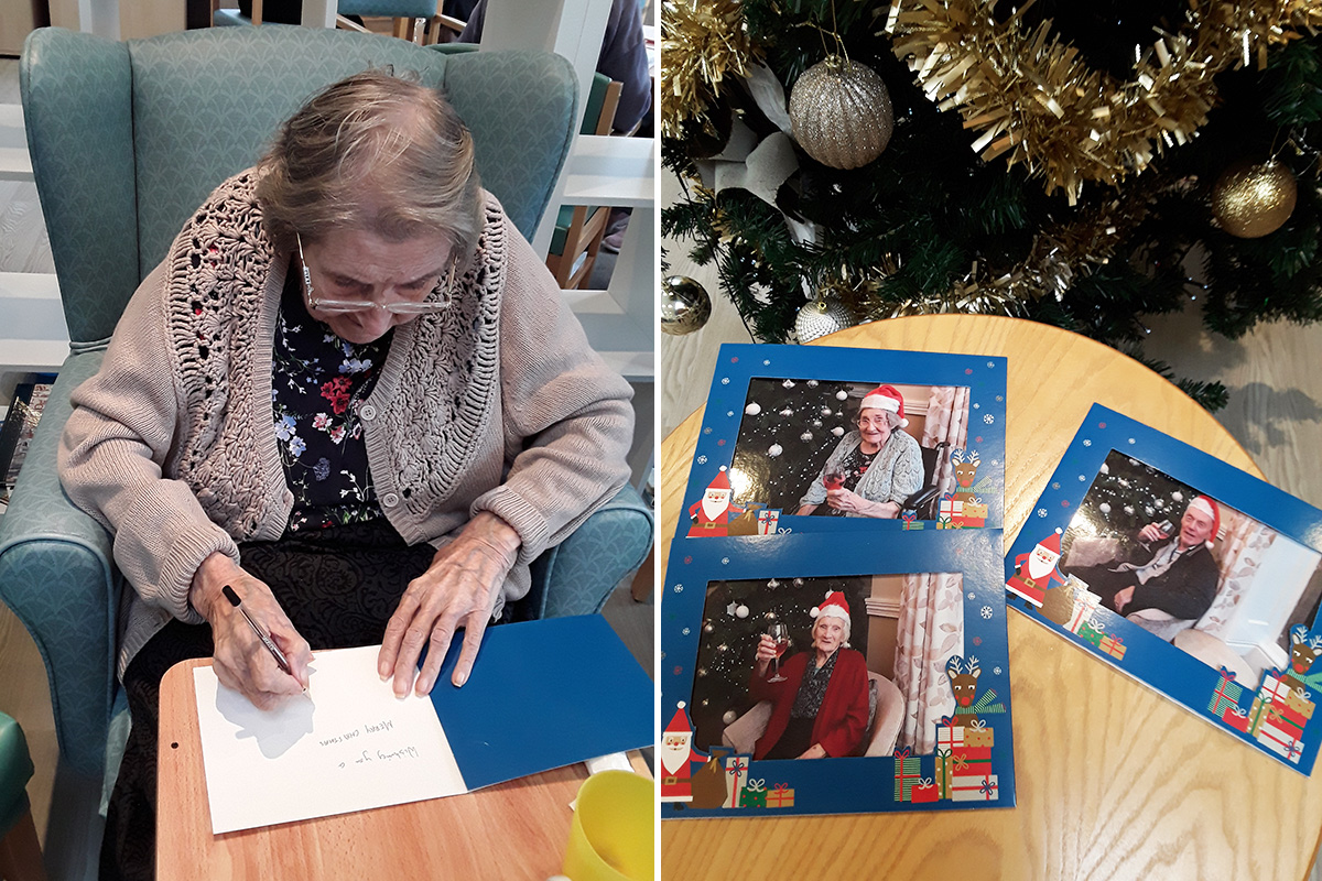 Writing festive Christmas cards at The Old Downs Residential Care Home