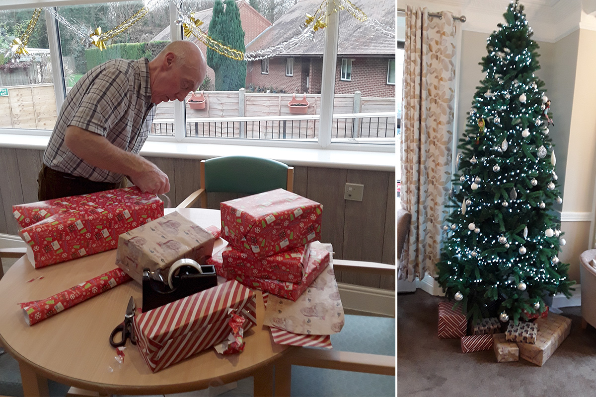 Christmas trees being decorated and gifts wrapped at The Old Downs Residential Care Home