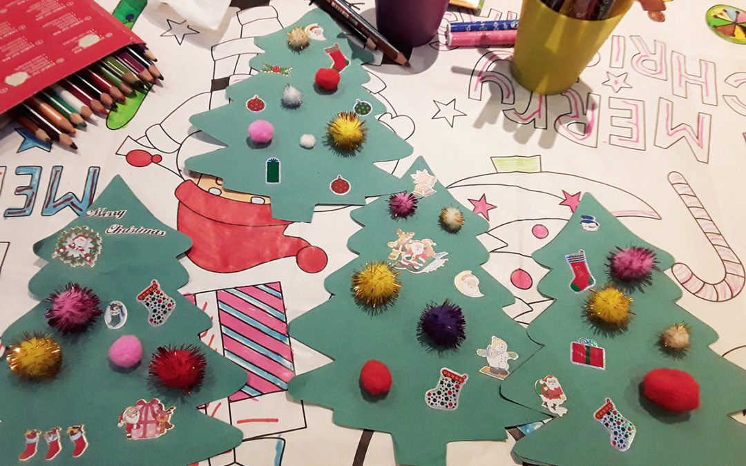 Christmas tree crafts at The Old Downs Residential Care Home