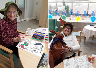 The Old Downs Residential Care Home residents enjoying themed colouring for Australia Day