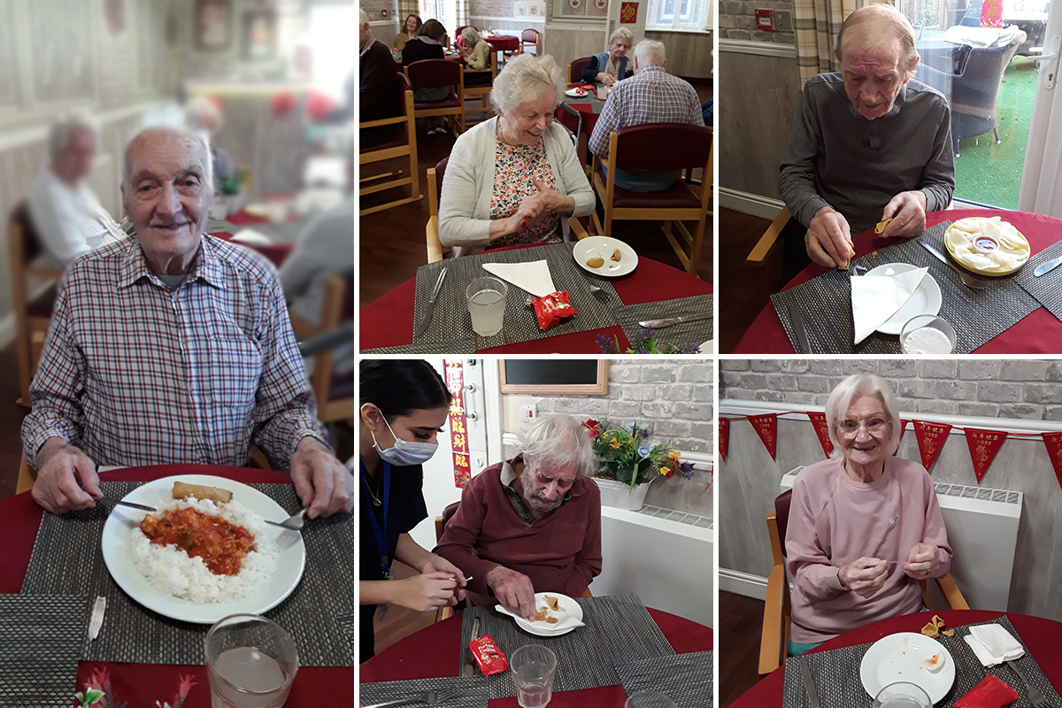 Enjoying Chinese cuisine at The Old Downs Residential Care Home
