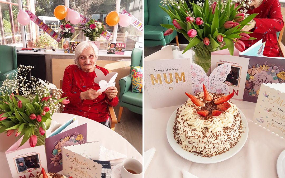 Birthday wishes for Edna at The Old Downs Residential Care Home