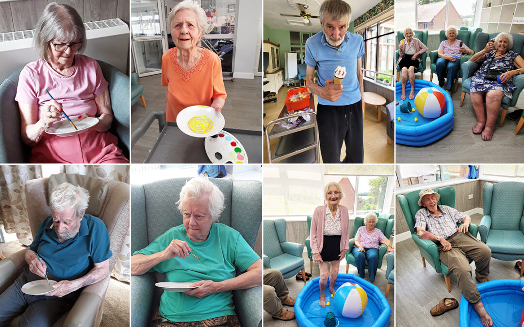 Painting pottery and keeping cool at The Old Downs Residential Care Home