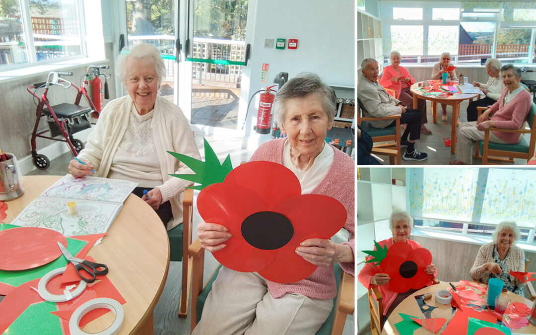 Making remembrance poppies at The Old Downs Residential Care Home