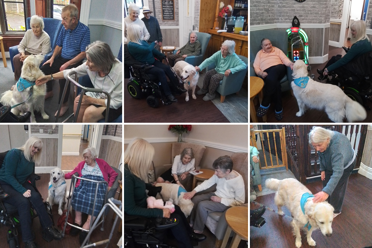 The Old Downs Residential Care Home residents with PAT dog Barney