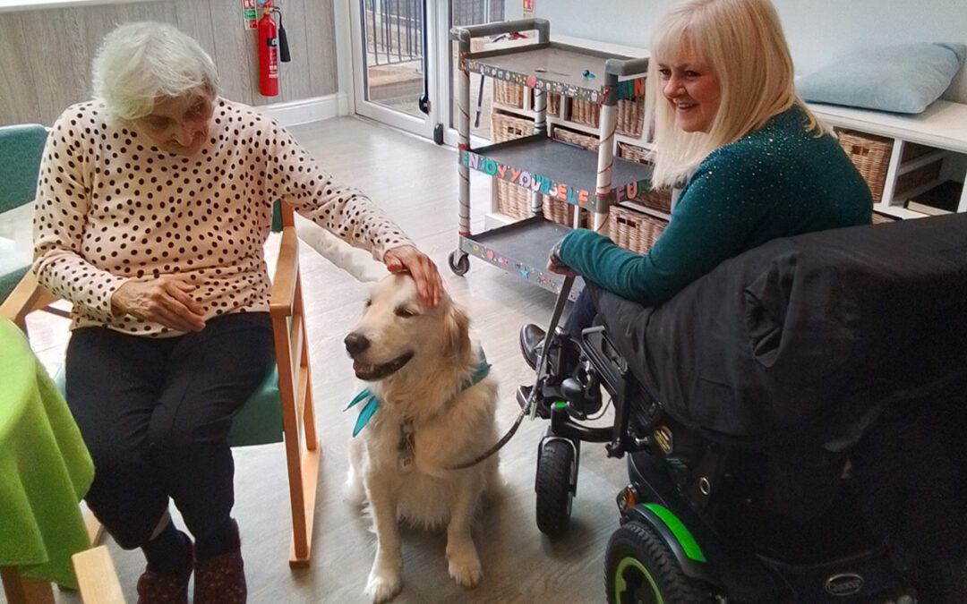 Hazel brings PAT dog Barney to visit The Old Downs Residential Care Home