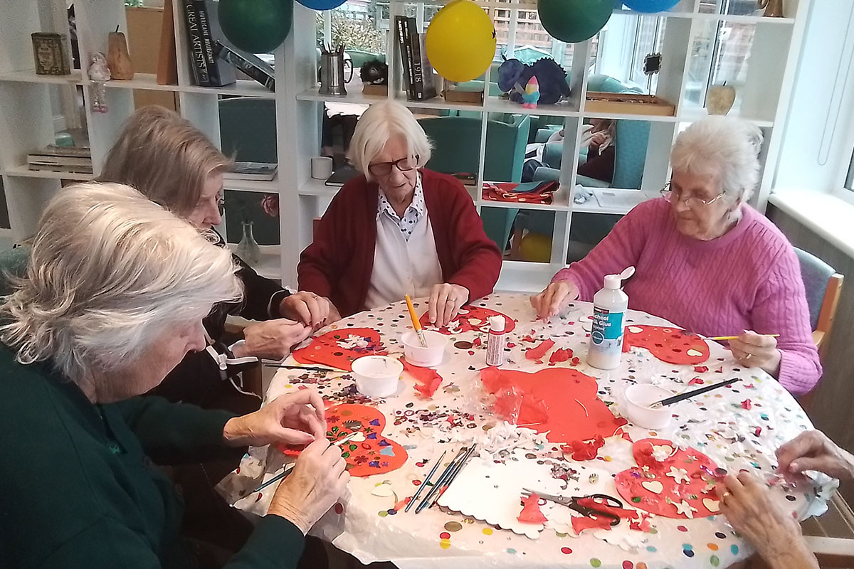 Valentines group craft session at The Old Downs Residential Care Home