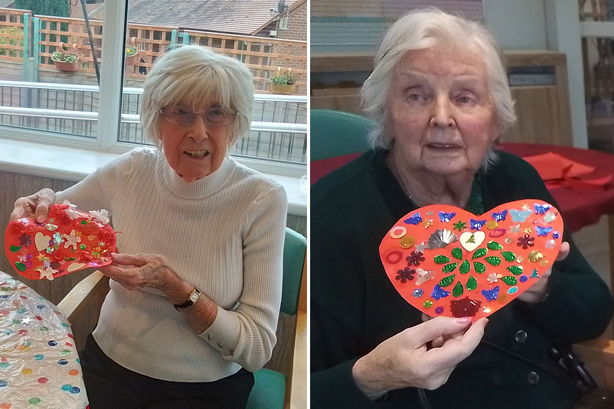 Making heart decorations at The Old Downs Residential Care Home
