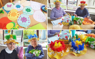 Making Easter decorations and bonnets at The Old Downs Residential Care Home