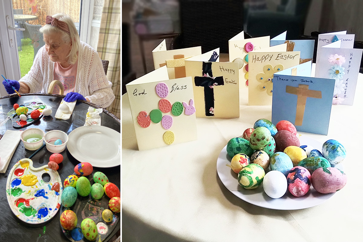 Easter card making at The Old Downs Residential Care Home