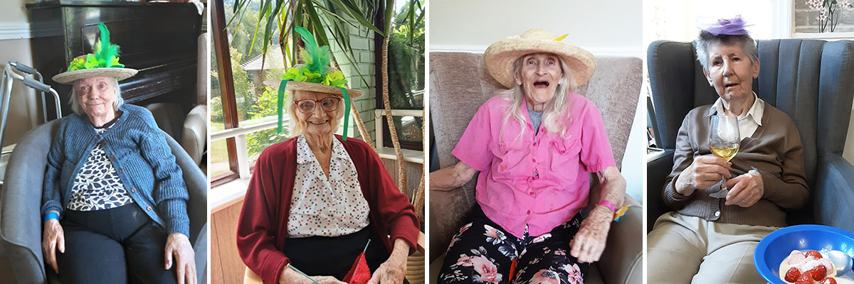 The Old Downs Residential Care Home residents enjoying their Derby Day hats