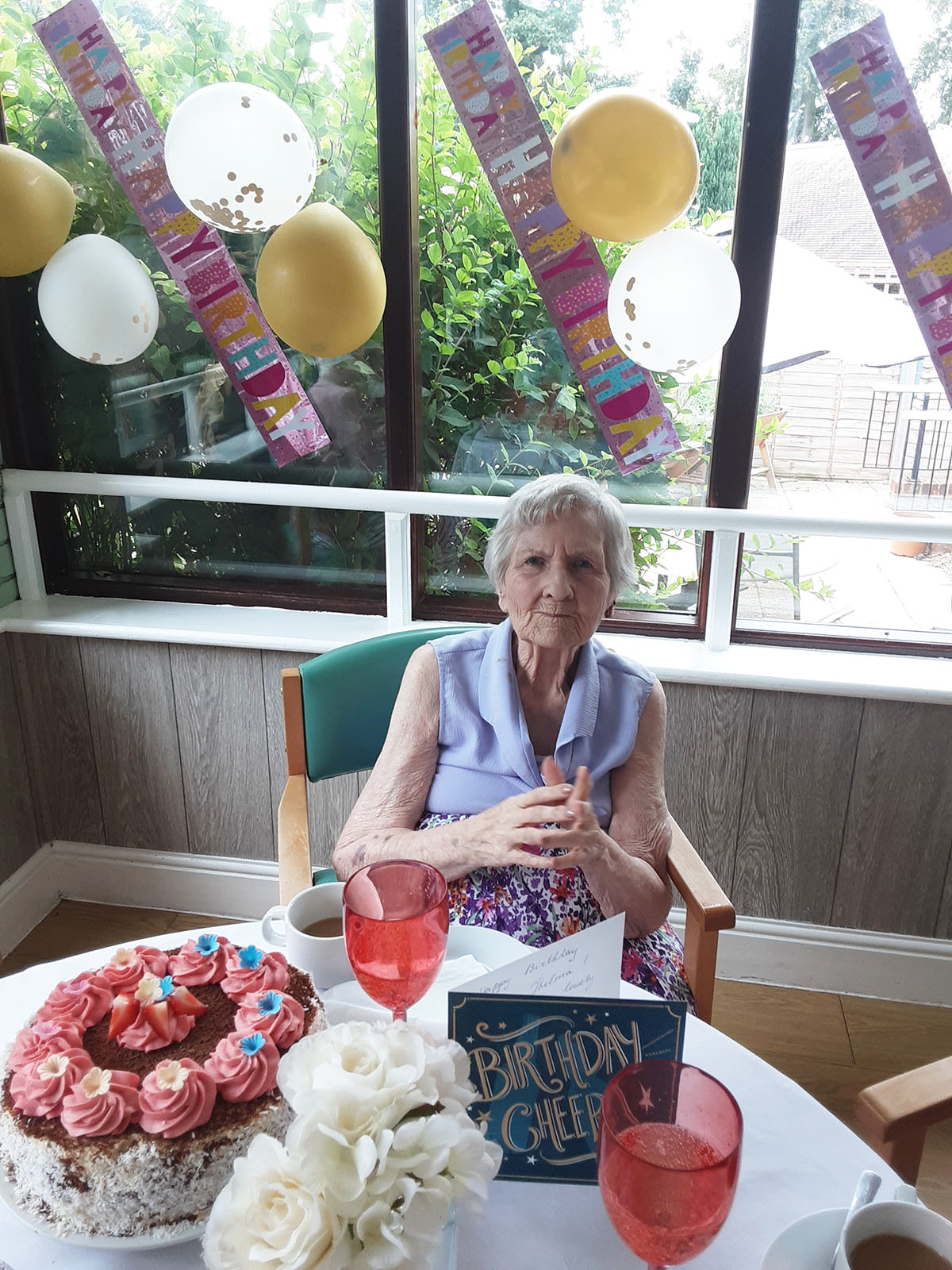 Thelma on her birthday at The Old Downs Residential Care Home