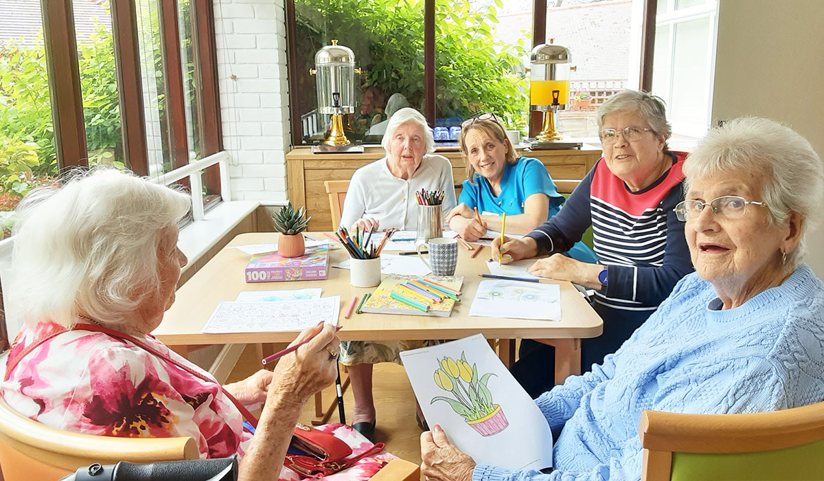 Colouring session at The Old Downs Residential Care Home