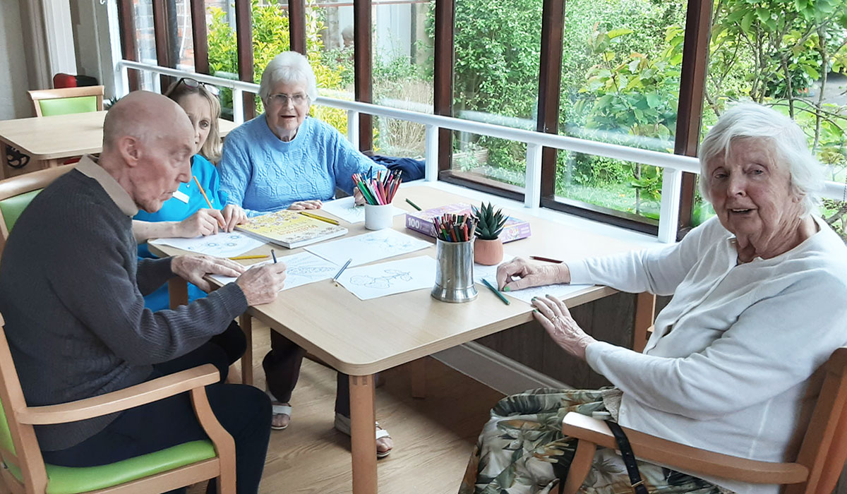 Colouring time at The Old Downs Residential Care Home