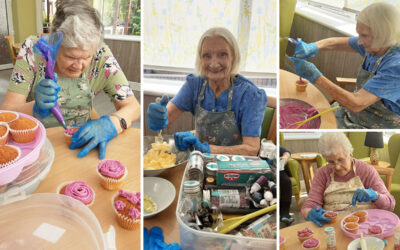 Residents at The Old Downs Residential Care Home decorating cupcakes
