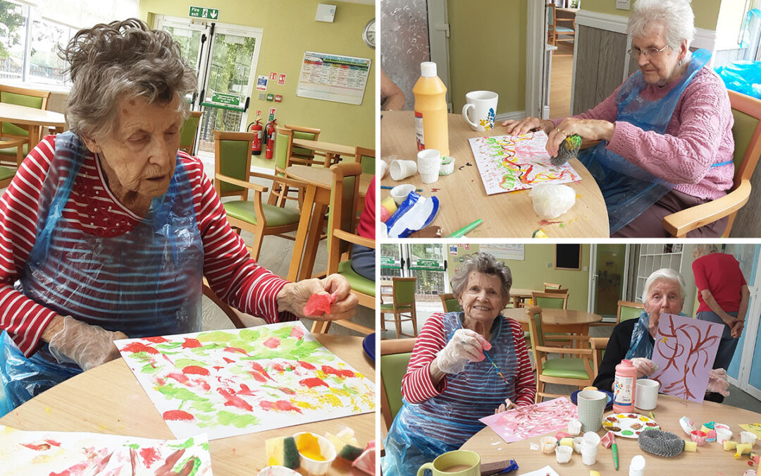 Blossom tree paintings at The Old Downs Residential Care Home