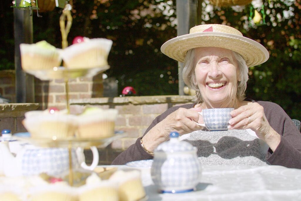 Afternoon tea in the garden at The Old Downs Residential Care Home