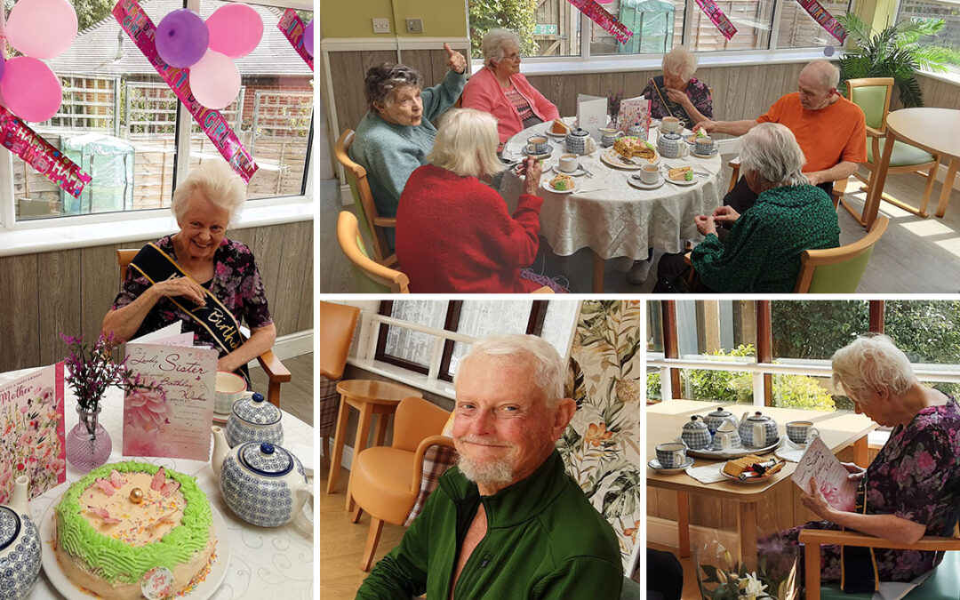 Birthday celebrations and afternoon tea for Margaret at The Old Downs Residential Care Home