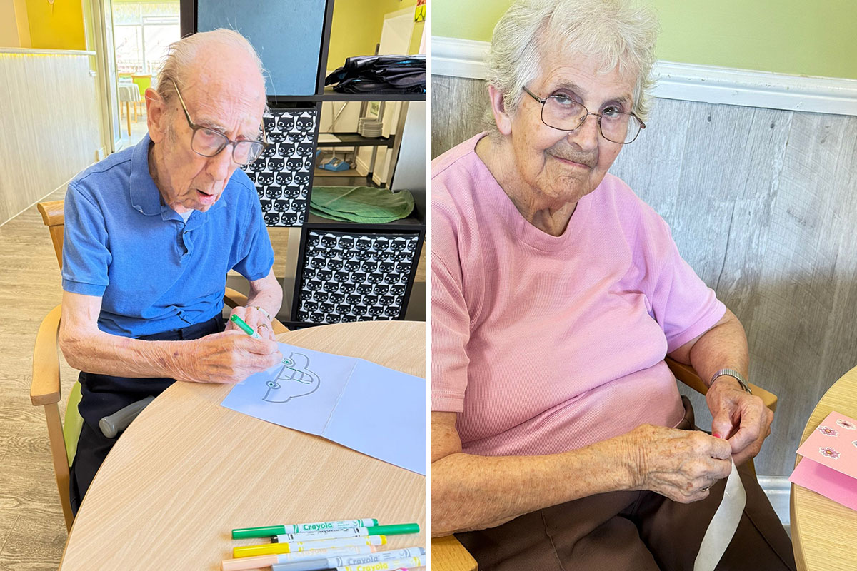 Residents at The Old Downs Residential Care Home making cards