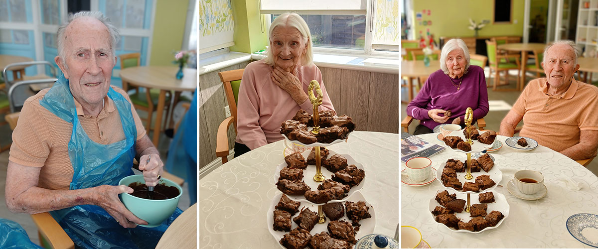 The Old Downs Residential Care Home residents preparing and then enjoying handmade chocolate brownies for afternoon tea.