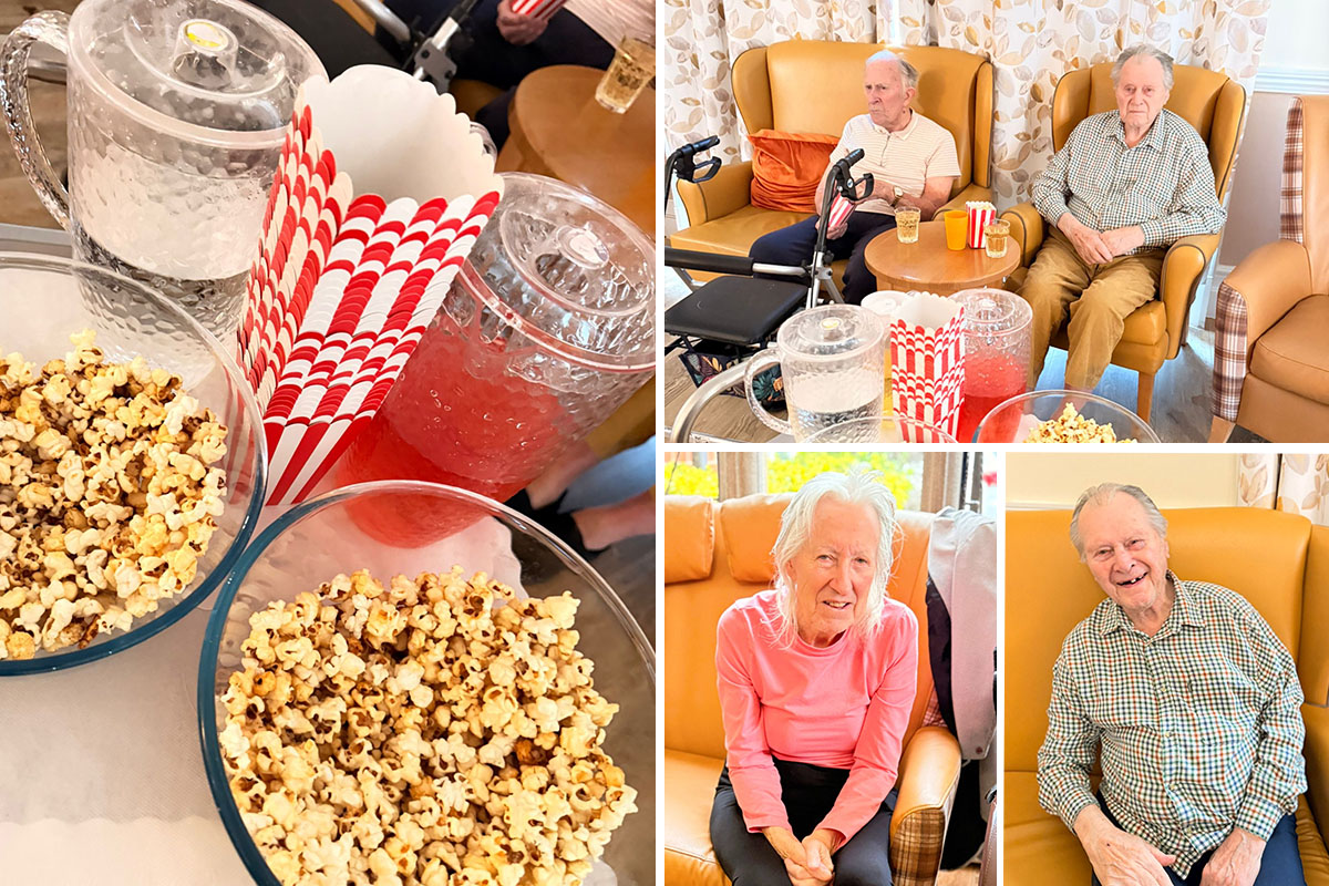 The Old Downs Residential Care Home residents enjoy a film afternoon for National Popcorn Day